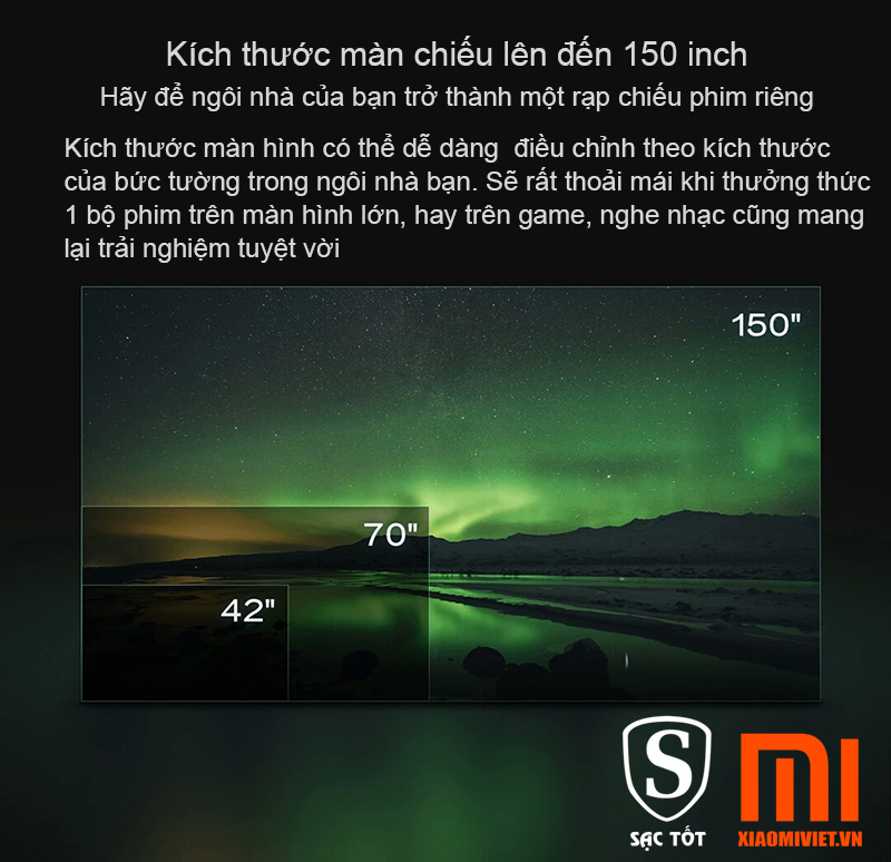 Máy Chiếu Xiaomi Laser Projector có kích thước 150 inch