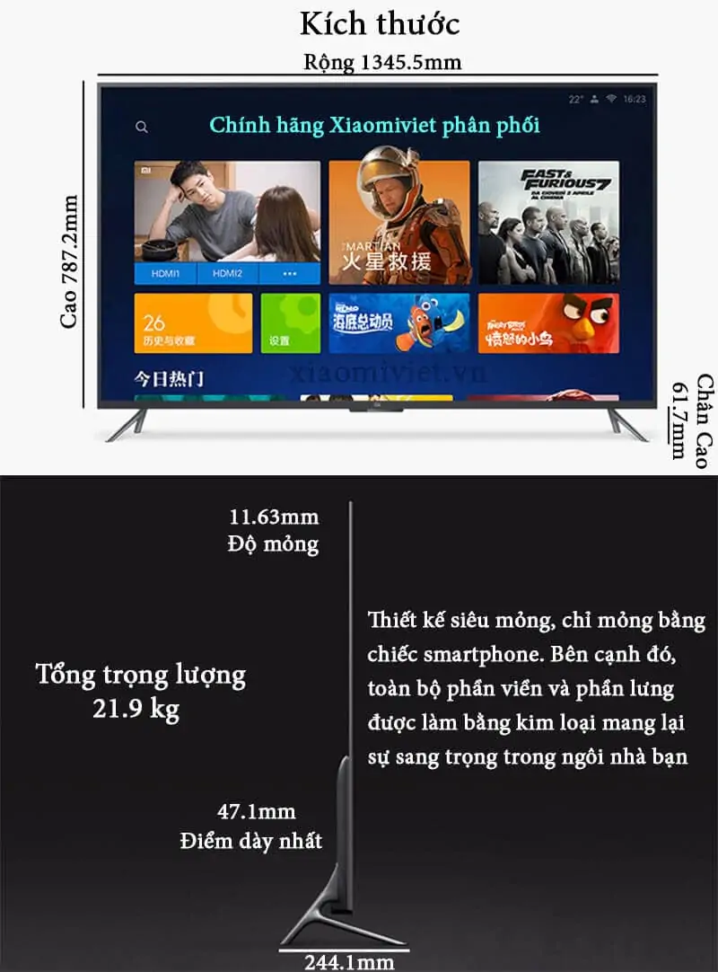 Tivi Thông Minh Xiaomi Mi TV3s 60inch