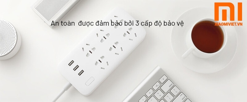 Ổ cắm điện Xiaomi 6 cổng và 3 cổng USB - NRB4025CN An ninh được đảm bảo bởi 3 cấp độ bảo vệ