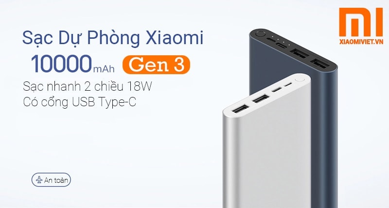 Pin sạc dự phòng Xiaomi 10000mah Gen 3 - Chính Hãng - 2022 Pin sạc dự phòng Xiaomi 10000mAh Gen 3 (2019)