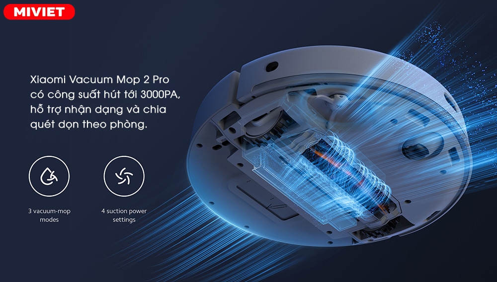 Robot hút bụi lau nhà Vacuum Mop 2 Pro - Bản Quốc Tế 2022 Xiaomi Vacuum Mop 2 Pro sở hữu lực hút 3000 Pa mạnh mẽ