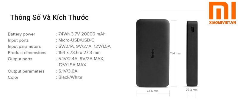 Pin sạc dự phòng Xiaomi Redmi 20000mAh PB200LZM Pin sạc dự phòng Xiaomi Redmi 20000mAh PB200LZM