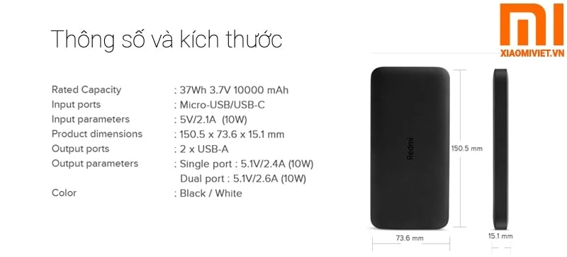 Pin sạc dự phòng Xiaomi Redmi PB100LZM