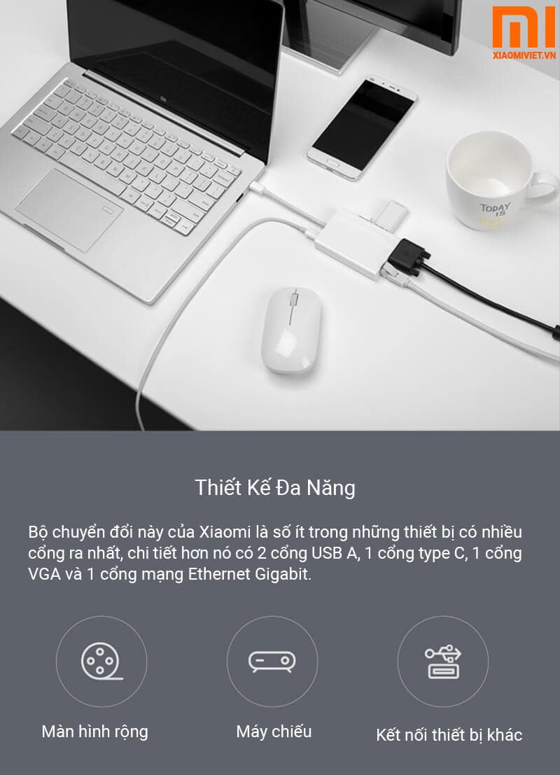 Bộ Chuyển Đổi Xiaomi chuyển USB Type C sang VGA - Ethernet