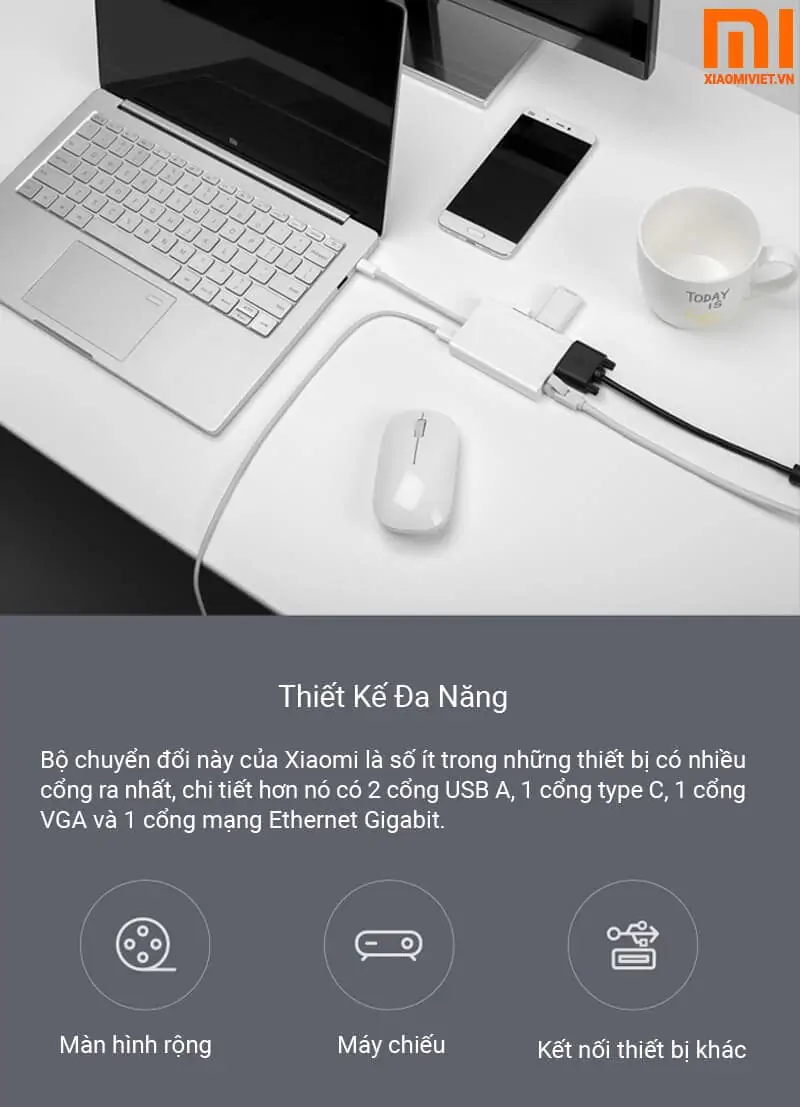 Bộ Chuyển Đổi Xiaomi chuyển USB Type C sang VGA - Ethernet Bộ Chuyển Đổi Xiaomi chuyển USB Type C sang VGA - Ethernet
