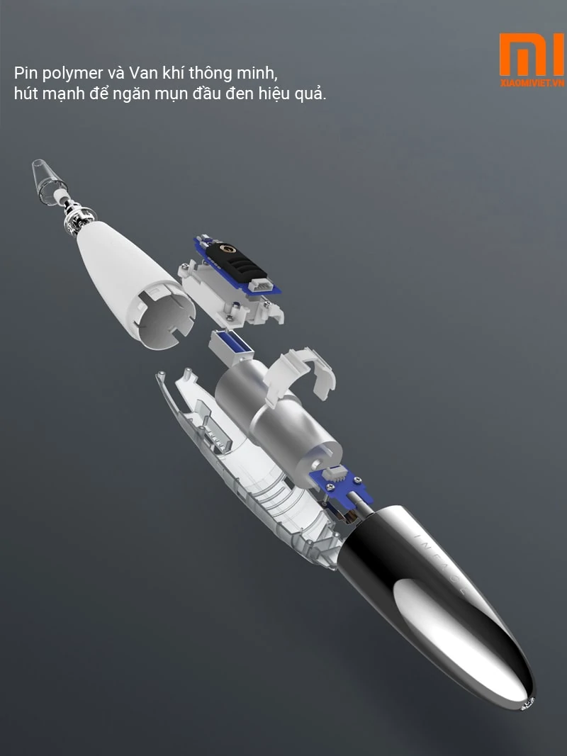 Máy hút mụn xiaomi lực hút mạnh nhờ có lõi pin Polymer mạnh mẽ và van khí thông minh
