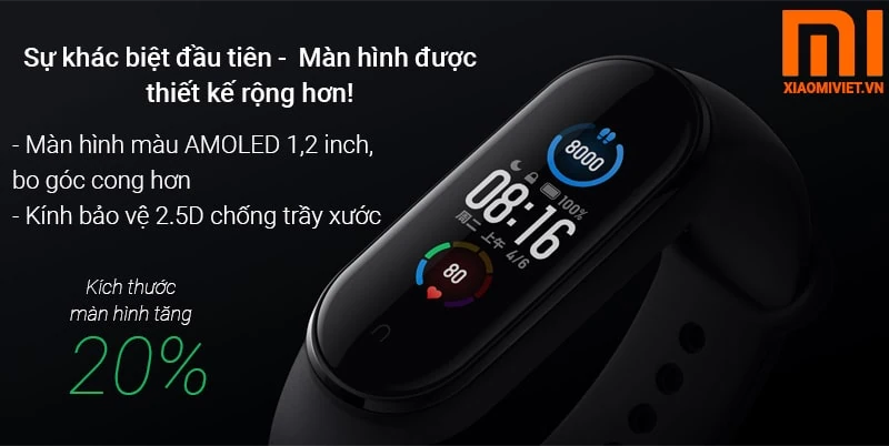So Sánh Chi Tiết Vòng Tay Xiaomi Mi Band 4 và Mi Band 5 mi band 5 thay doi kich thuoc man hinh