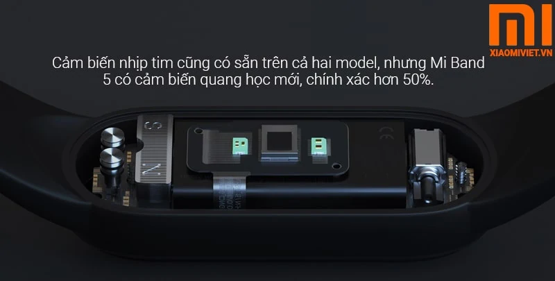 So Sánh Chi Tiết Vòng Tay Xiaomi Mi Band 4 và Mi Band 5 cảm biến mi band 5 được nâng cấp