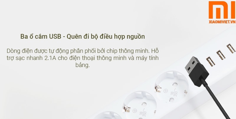 tích hợp ba ổ cắm và cổng usb tiện lợi