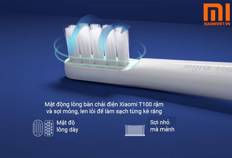 Bàn Chải Đánh Răng Điện Xiaomi Mijia T100 Mật độ lông Xiaomi T100 rậmlen lỏi để làm sạch từng kẽ răng
