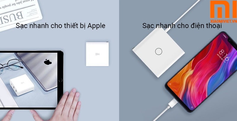 Cốc Sạc 65W Xiaomi Zmi - HA832 (Trắng) / HA835(Đen) hỗ trợ sạc apple và máy tính xách tay