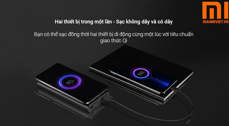Pin Sạc Dự Phòng Không Dây Xiaomi 10W Wireless Power Bank 10000 hai thiết bị sạc một lần