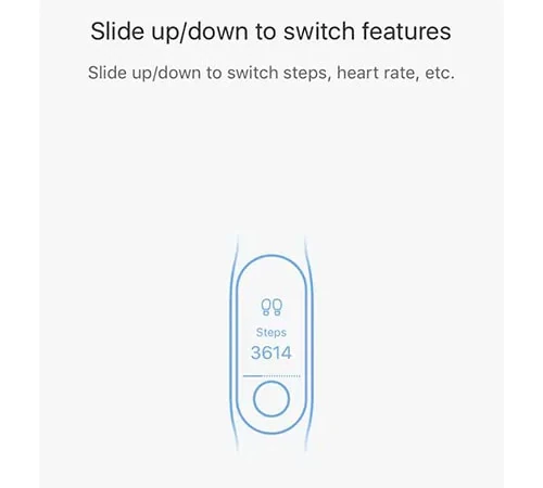 Hướng dẫn kết nối xiaomi mi Band 5 dễ dàng tiện lợi trượt lên xuống để chuyển đổi các tính năng của Xiaomi Mi band 5