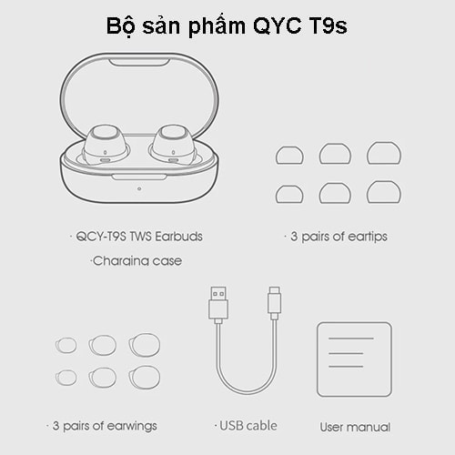 Tai nghe không dây TWS Bluetooth Earbuds QCY T9S Tai nghe không dây TWS Bluetooth Earbuds QCY T9S