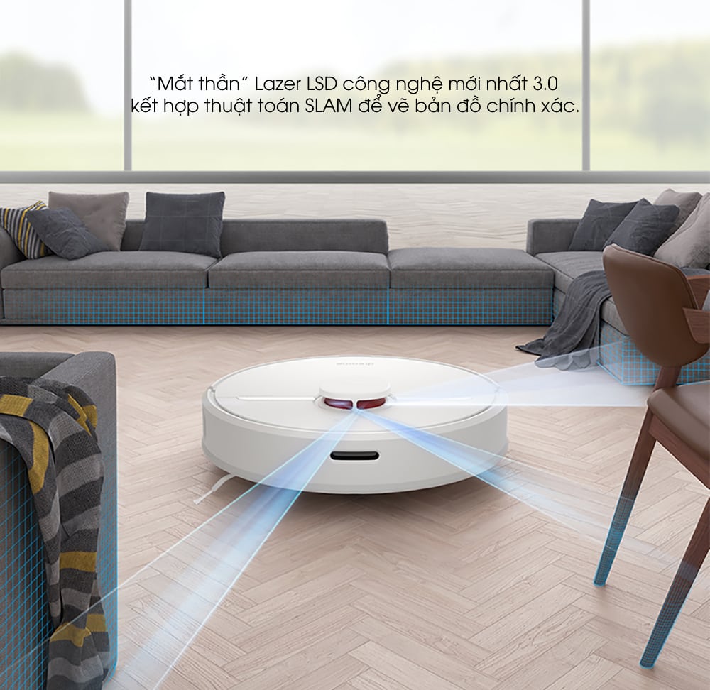 Robot hút bụi lau nhà Xiaomi Dreame D9 - Bản Quốc Tế Lazer LSD công nghệ mới nhất 3.0 kết hợp thuật toán SLAM để vẽ bản đồ chính xác