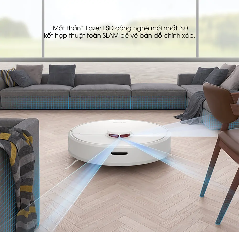 Robot hút bụi lau nhà Xiaomi Dreame D9 - Bản Quốc Tế Lazer LSD công nghệ mới nhất 3.0 kết hợp thuật toán SLAM để vẽ bản đồ chính xác