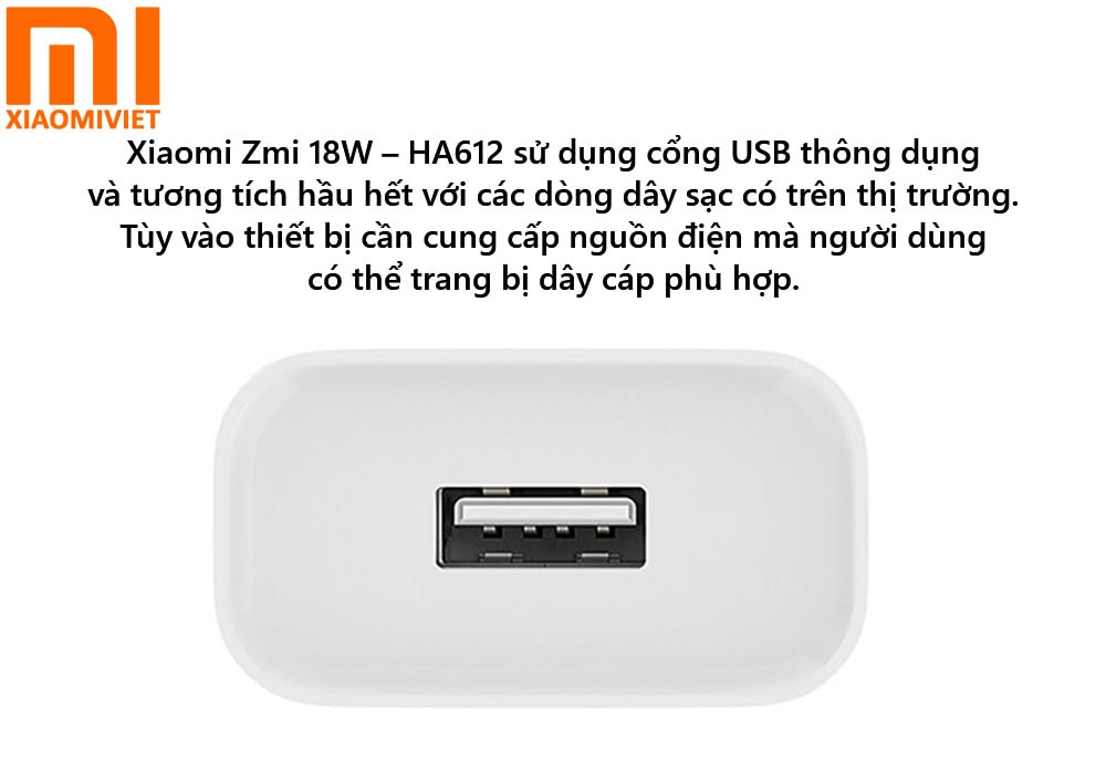Cốc Sạc Nhanh Zmi 18W – HA612 Cổng USB thông dụng