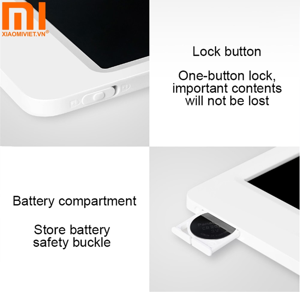 Bảng vẽ điện tử Xiaomi Mijia 10 inch/13.5 inch XMXHB01WC Nút khóa và khe thay pin