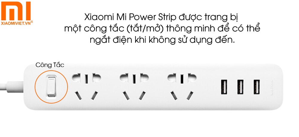 Ổ cắm điện Xiaomi Power Strip (3 cổng 3 USB) - XMCXB01QM (15W) Công tắc thông minh để có thể ngắt điện khi không sử dụng