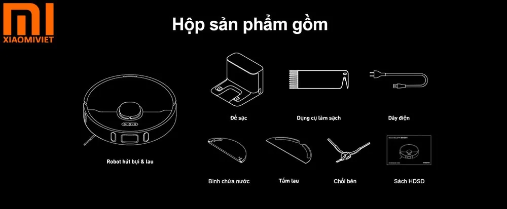Bộ sản phẩm đầy đủ gồm Robot hút bụi lau nhà Xiaomi Dreame L10 Pro