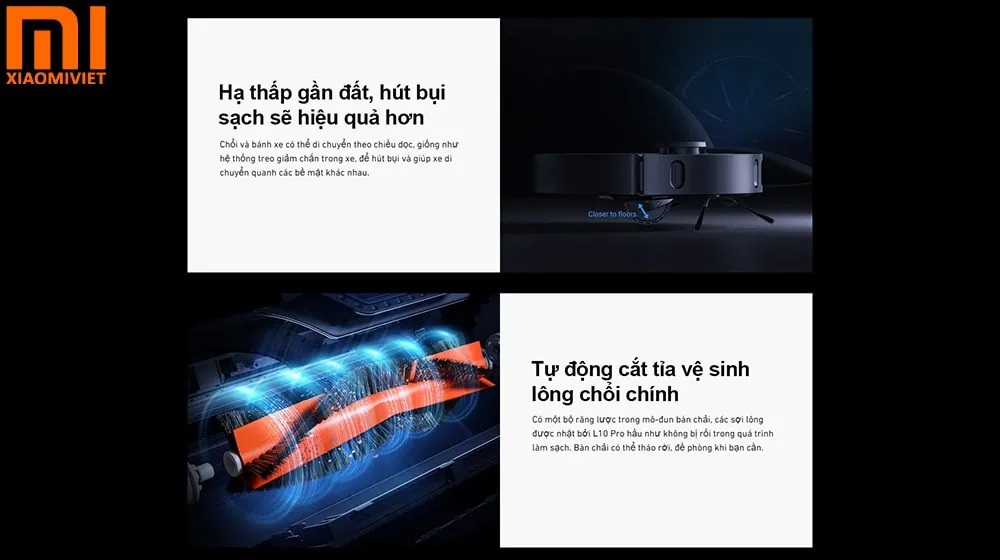 Chổi chính và phụ được nâng cấp tăng ma sát