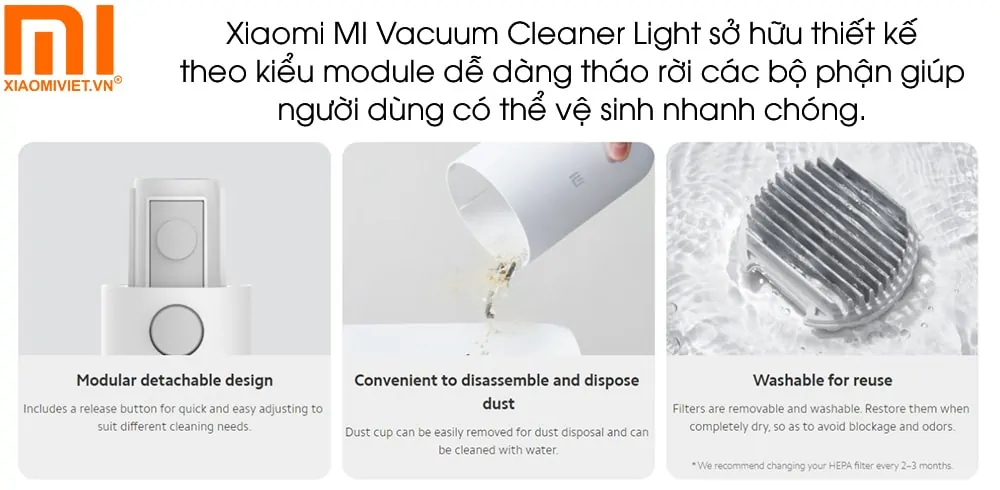 Máy hút bụi cầm tay Xiaomi MI Vacuum Cleaner Light - MJWXCQ03DV Xiaomi MI Vacuum Cleaner Light dễ dàng tháo rời vệ sinh