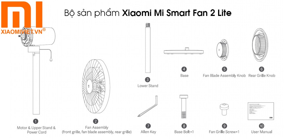 Quạt đứng thông minh Xiaomi Mi Smart Fan 2 Lite (Bản Quốc Tế) Bộ sản phẩm Xiaomi Mi Smart Fan 2 Lite