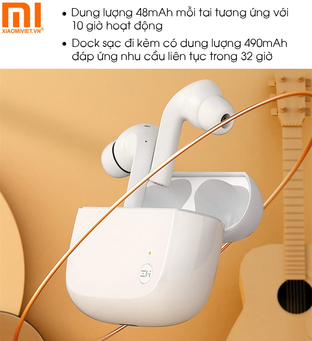 Tai nghe không dây ZMI PurPods TW101ZM Dung lượng pin khủng đảm bảo cho 32 giờ hoạt động