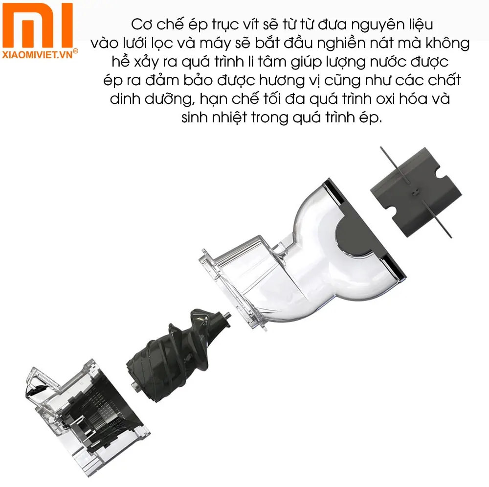 Cơ chế ép trục vít sẽ từ từ đưa nguyên liệu vào lưới lọc
