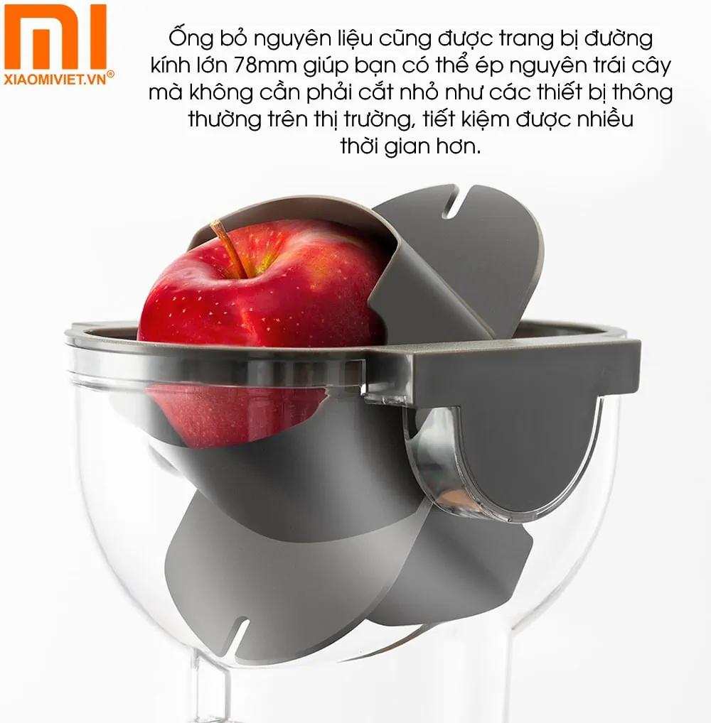 Ống bỏ nguyên liệu cũng được trang bị đường kính lớn 78mm