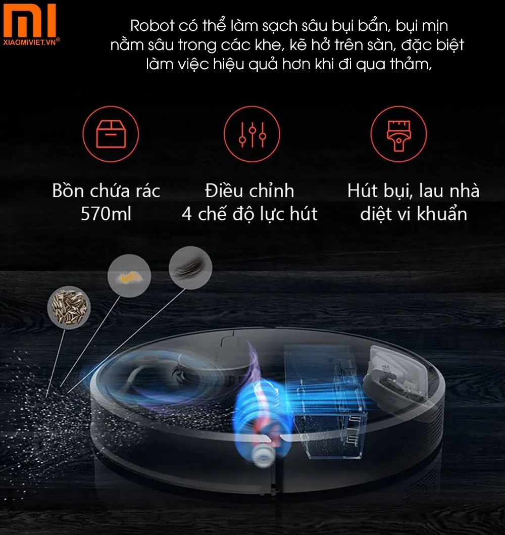 Xiaomi Dreame D9 Pro trang bị lực hút 4000 Pa mạnh mẽ
