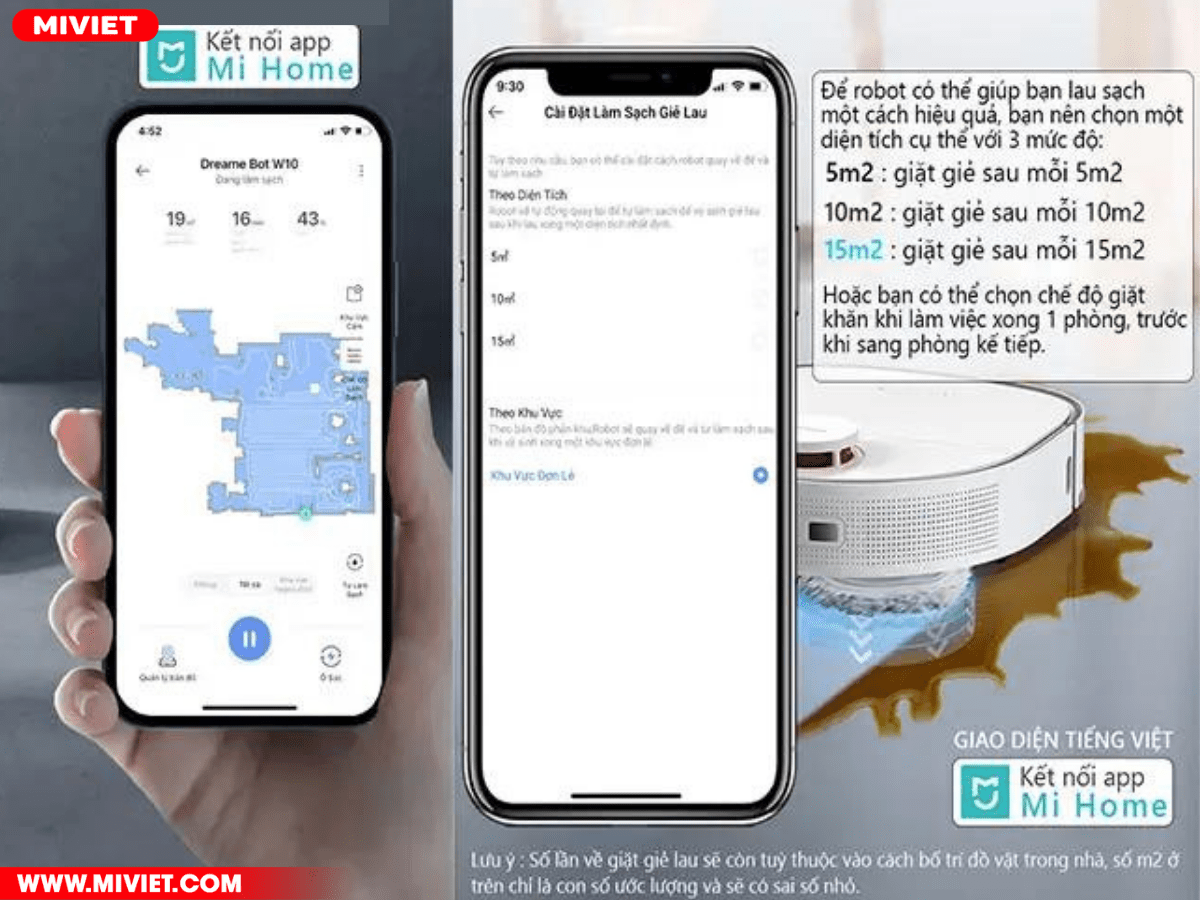 Dreame Bot W10 - Điều chỉnh các chế độ lau và hút ngay trên App