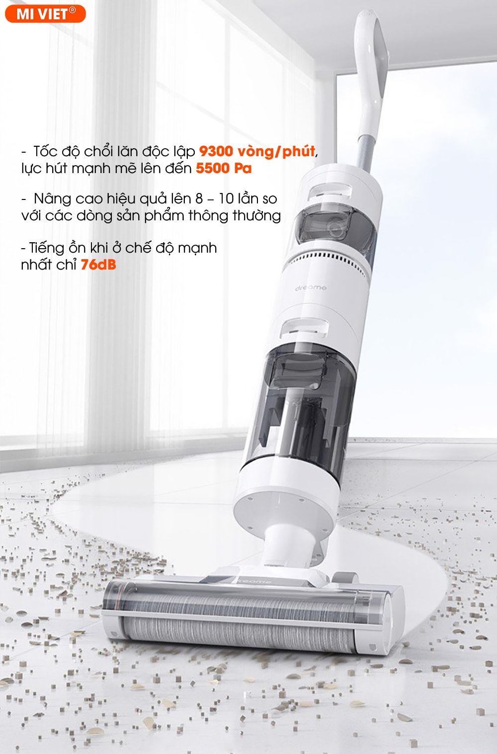 Động cơ không chổi than – lực hút mạnh mẽ 5500Pa – Chống ồn hiệu quả
