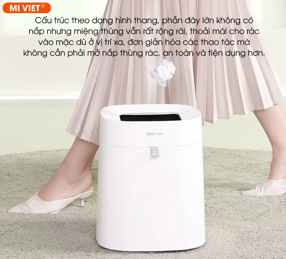 Thùng rác tự động Townew T Air Lite 16.6L thiết kế không nắp đậy