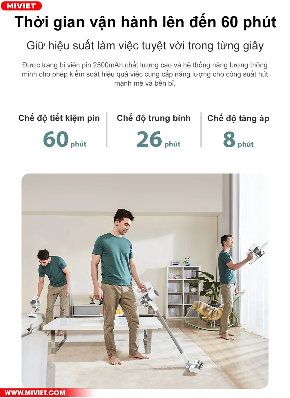 Chỉ 1 lần sạc, sử dụng được trong 60 phút