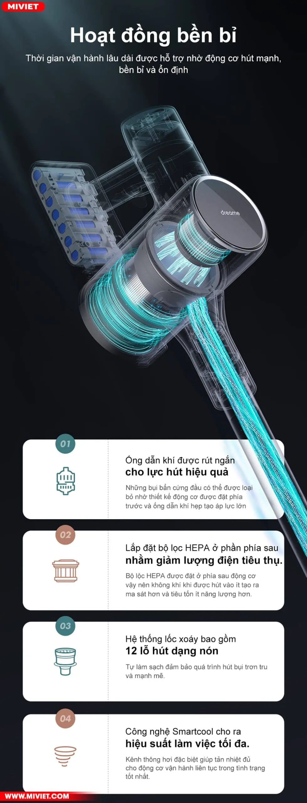 Động cơ hút Space 3.0, lực hút 20.000Pa