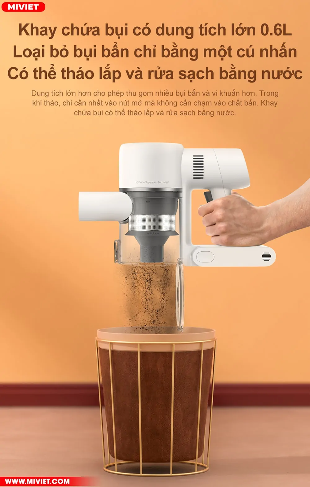 Dung tích hộp bụi lớn thoải mái sử dụng trong thời gian dài