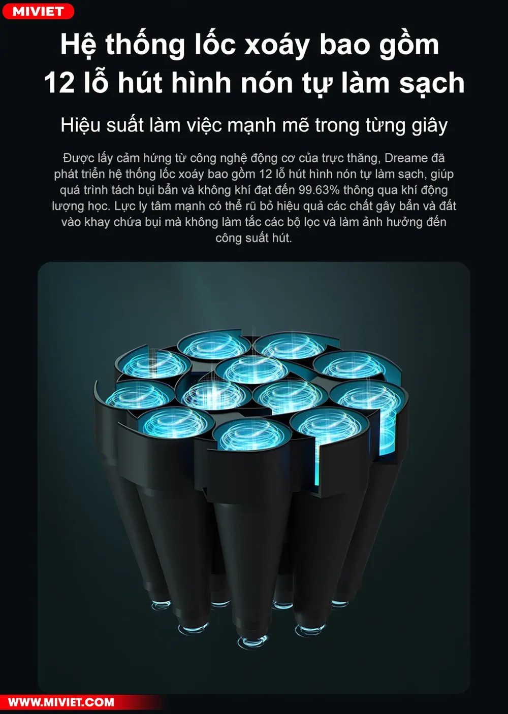 Hệ thống lốc xoáy trên Dreame T10