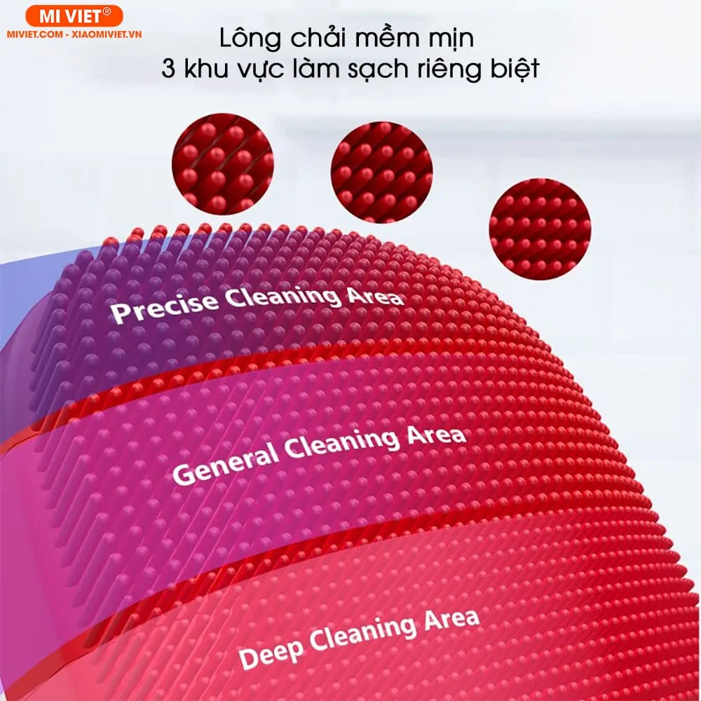 Lông chải mềm mịn, 3 khu vực làm sạch riêng biệt