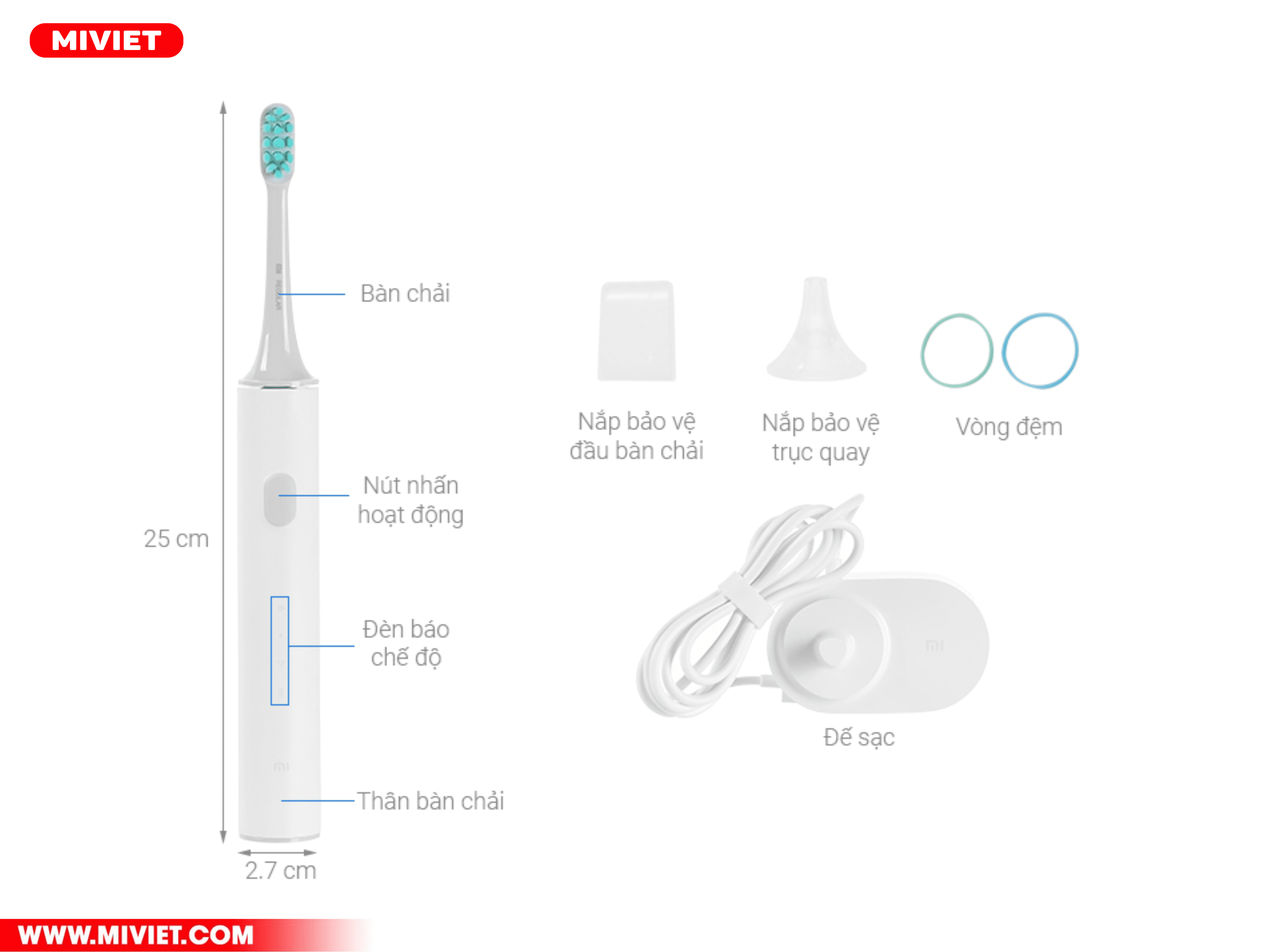 Thông số kỹ thuật của Bàn chải điện thông minh Xiaomi Mijia T300