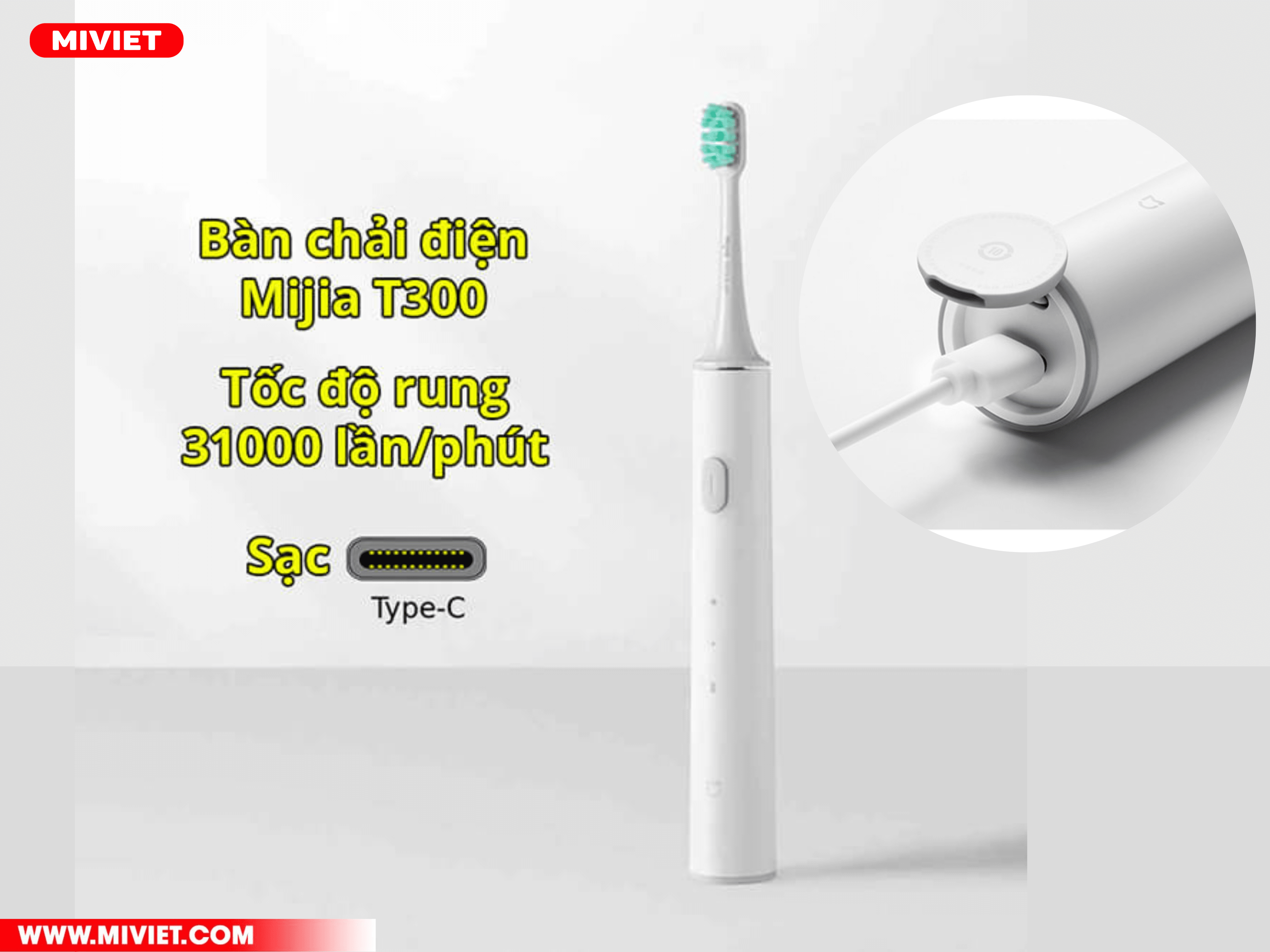 Bàn chải điện thông minh Xiaomi Mijia T300 sở hữu cổng sạc Type-C tiện lợi