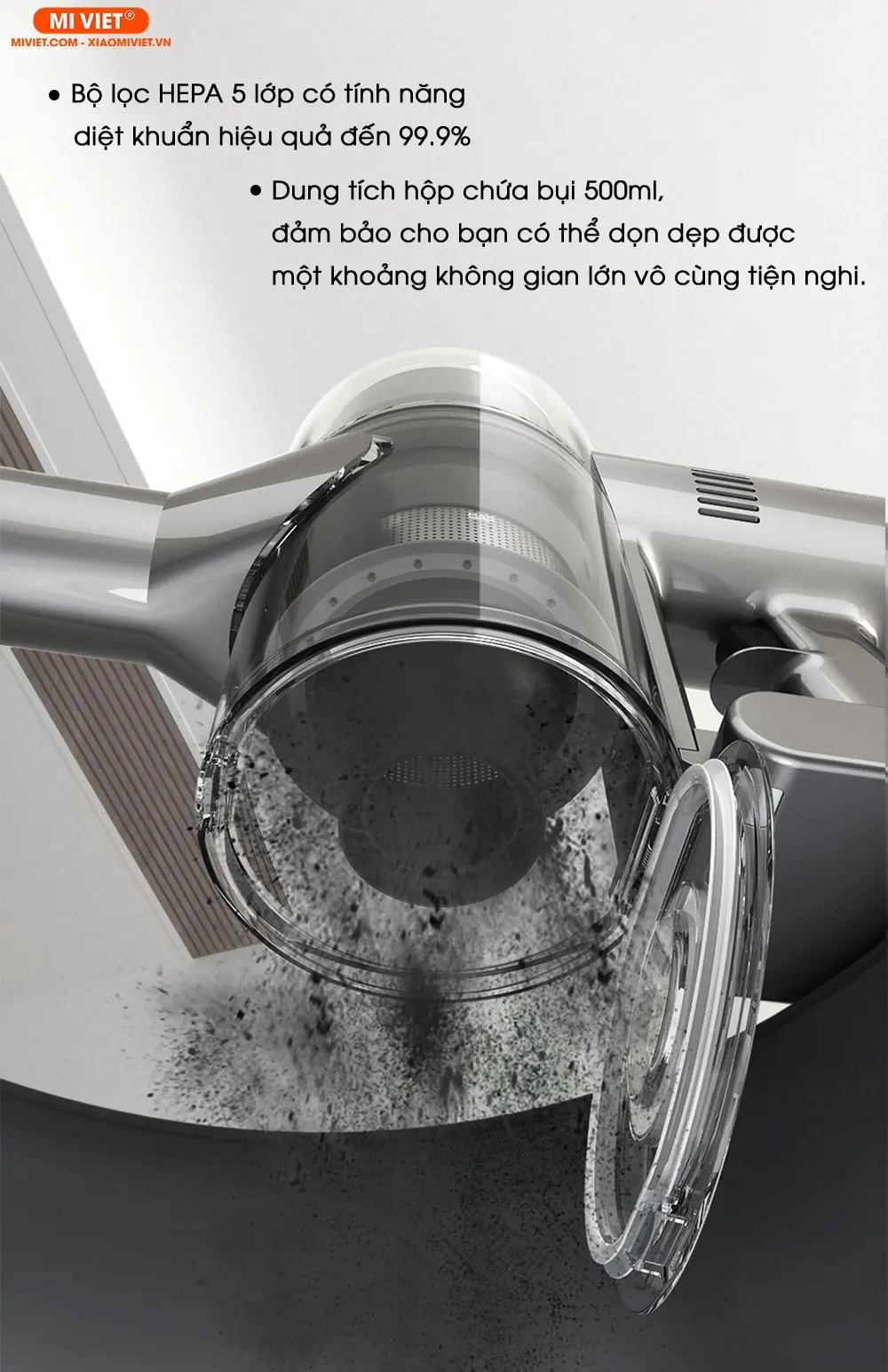 Lõi lọc bụi HEPA 5 lớp – Vệ sinh hộp bụi dễ dàng