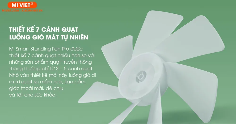 Thiết kế 7 cánh quạt, luồng gió mát tự nhiên