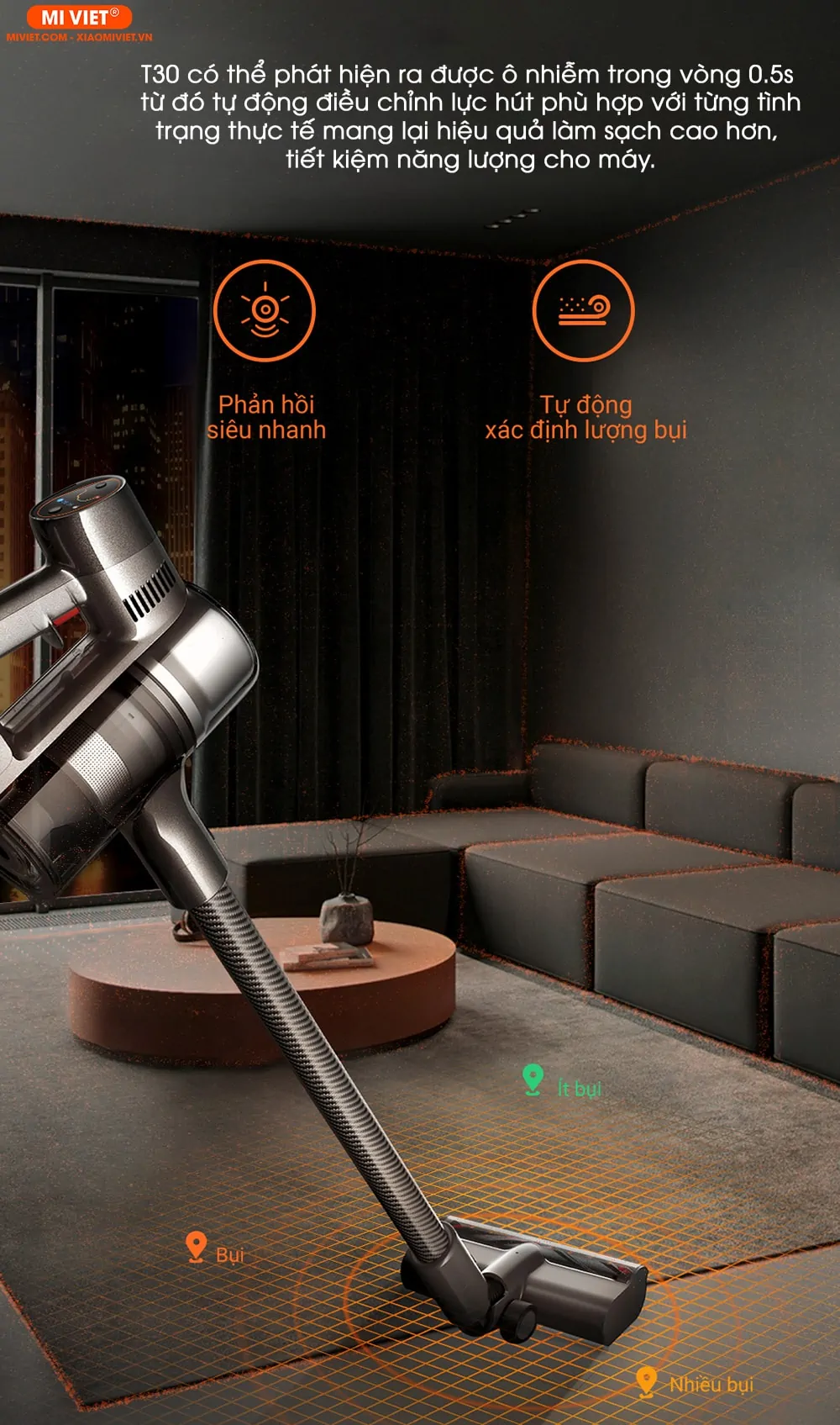 Máy hút bụi cầm tay cao cấp - Không dây Dreame T30 Cảm biến siêu nhạy – Tự động điều chỉnh lực hút