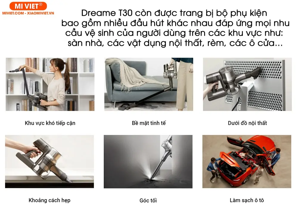 Máy hút bụi cầm tay cao cấp - Không dây Dreame T30 Đa dạng phụ kiện phù hợp với nhiều mục đích sử dụng