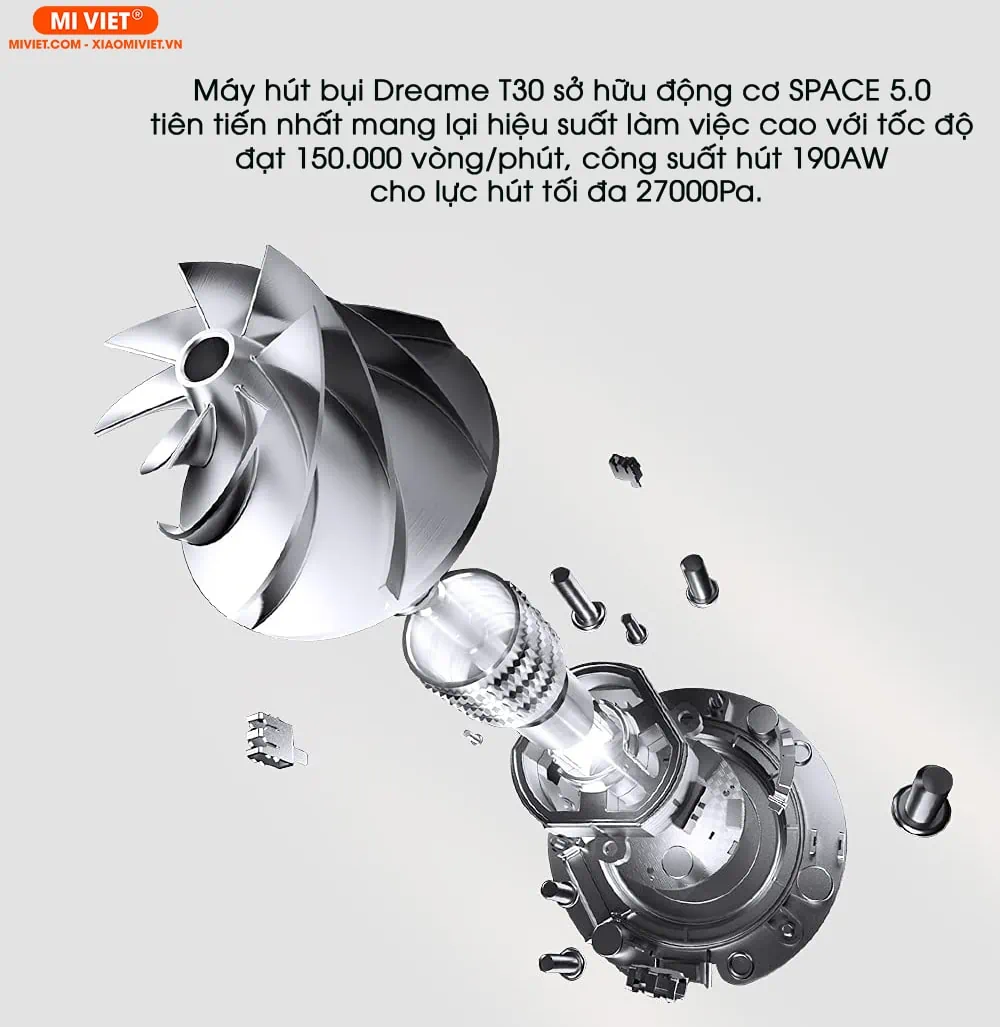 Máy hút bụi cầm tay cao cấp - Không dây Dreame T30 Động cơ SPACE 5.0 đi kèm lực hút 27000Pa