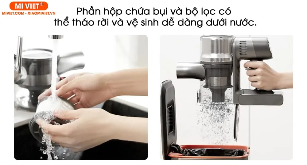 Máy hút bụi cầm tay cao cấp - Không dây Dreame T30 Phần hộp chứa bụi và bộ lọc có thể tháo rời và vệ sinh dễ dàng dưới nước.