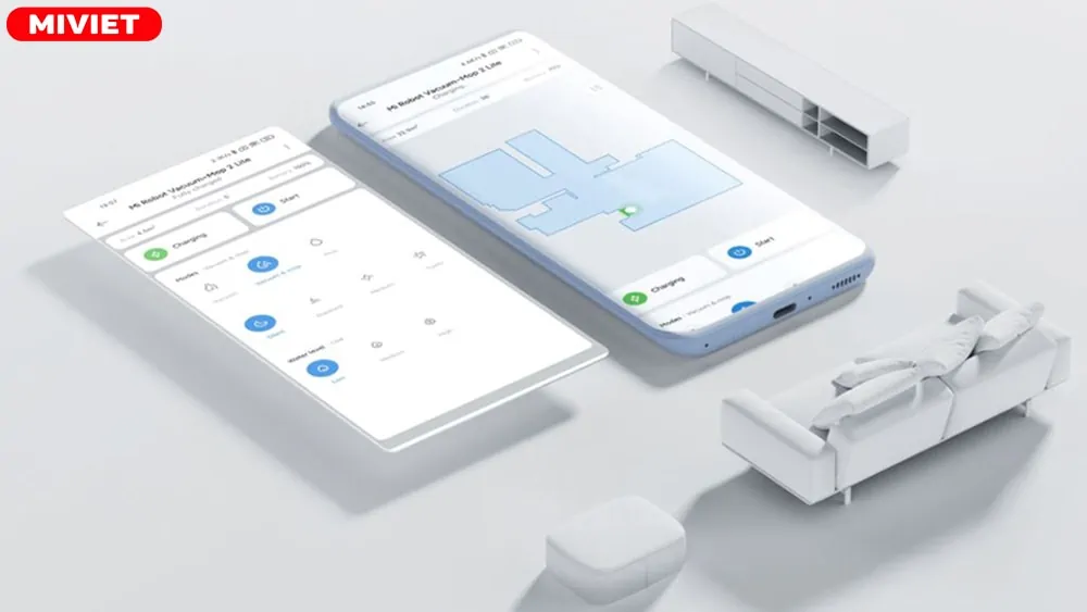 Robot hút bụi lau nhà Vacuum Mop 2 Lite - Quốc Tế Điều khiển từ xa thông qua App Mihome