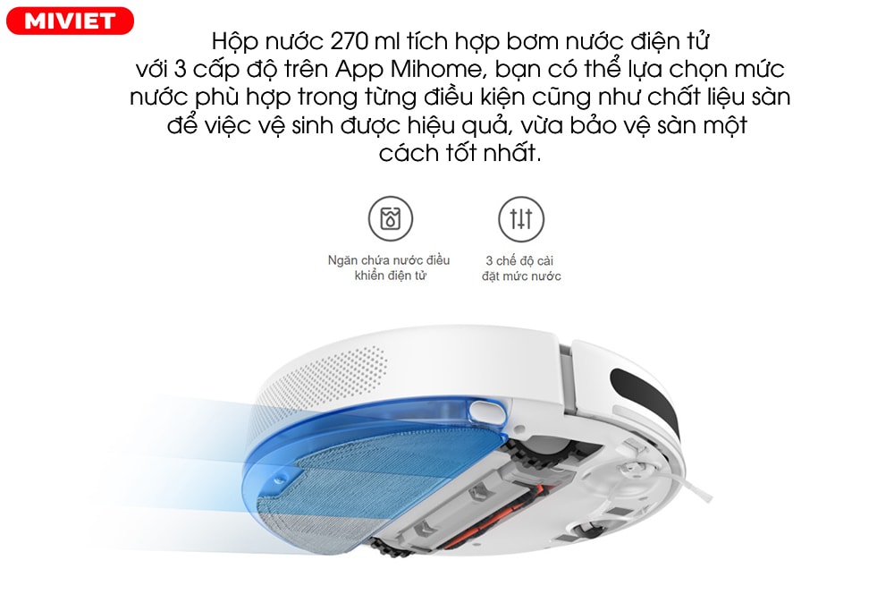 Hộp nước 270 ml tích hợp bơm nước điện tử với 3 cấp độ trên App Mihome