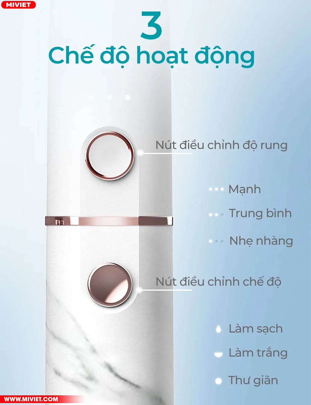 3 chế độ đi kèm 3 mức điều chỉnh tần số rung